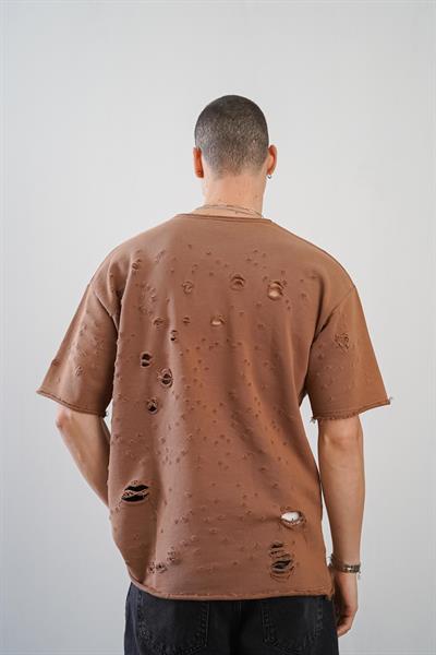 Pis Yaka Oversize Kalıp Yıkamalı Sökük Unisex Tişört 