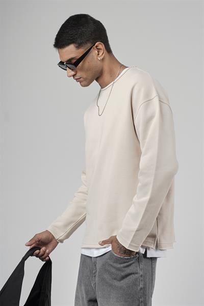 Pis Yaka Oversize Kesim Erkek Düz Sweatshirt