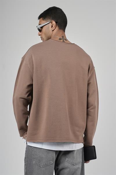 Pis Yaka Oversize Kesim Erkek Düz Sweatshirt