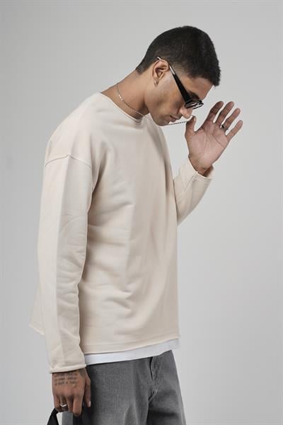 Pis Yaka Oversize Kesim Erkek Düz Sweatshirt