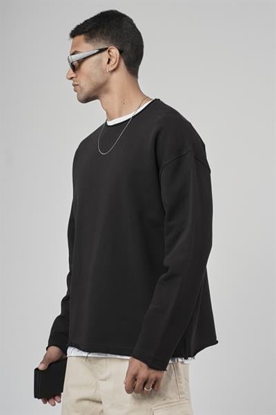 Pis Yaka Oversize Kesim Erkek Düz Sweatshirt