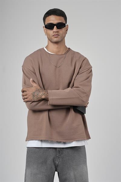 Pis Yaka Oversize Kesim Erkek Düz Sweatshirt