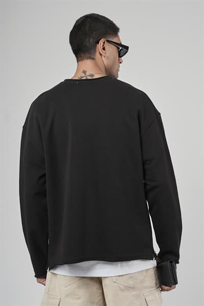 Pis Yaka Oversize Kesim Erkek Düz Sweatshirt