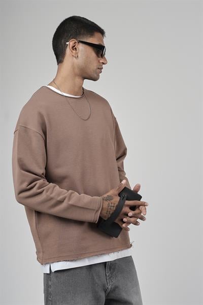 Pis Yaka Oversize Kesim Erkek Düz Sweatshirt