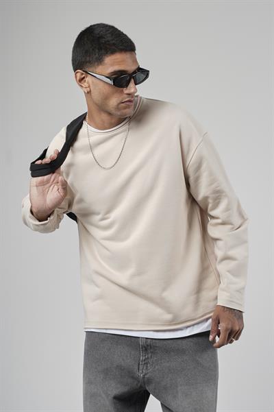 Pis Yaka Oversize Kesim Erkek Düz Sweatshirt