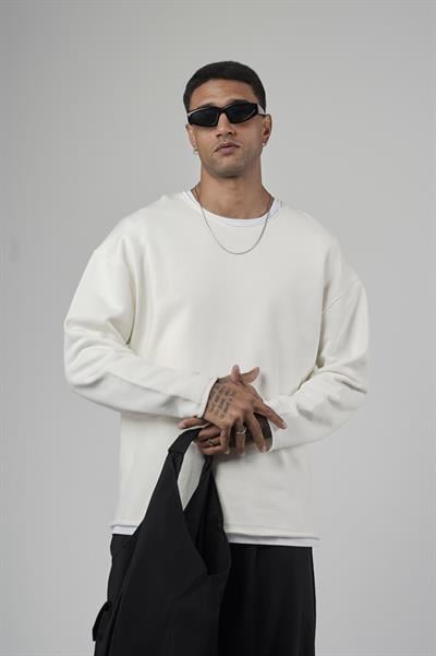 Pis Yaka Oversize Kesim Erkek Düz Sweatshirt