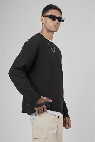 Pis Yaka Oversize Kesim Erkek Düz Sweatshirt