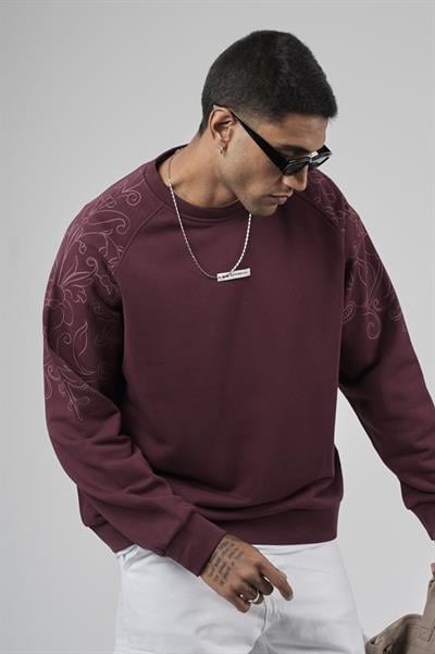 Reglan Kol Omuzları Baskılı Oversize Kesim Erkek Sweatshirt