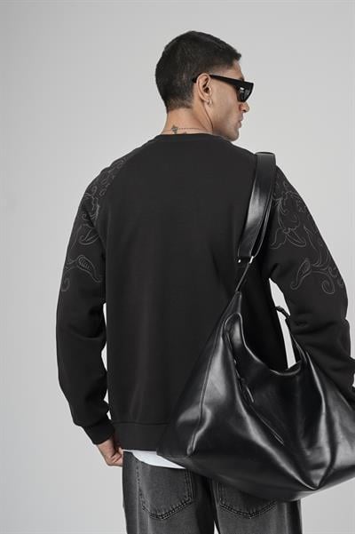Reglan Kol Omuzları Baskılı Oversize Kesim Erkek Sweatshirt