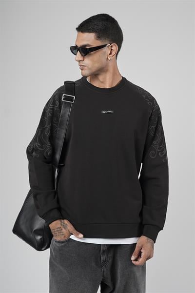 Reglan Kol Omuzları Baskılı Oversize Kesim Erkek Sweatshirt