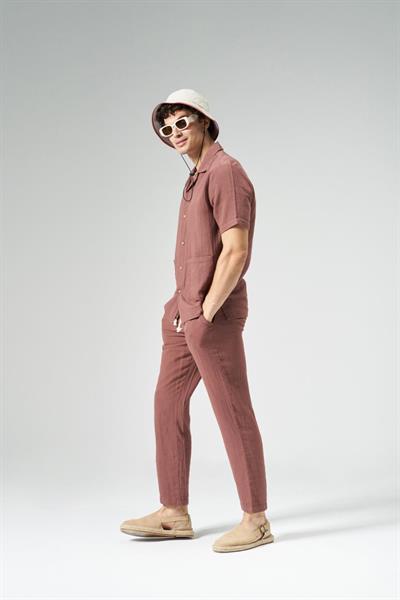 Regular Fit Kalıp Düz Renk Keten Gömlek Pantolon Erkek Takım