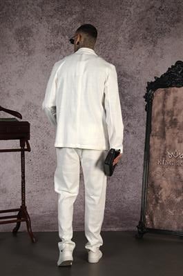 Regular Kalıp Blazer Keten Alt Üst Takım