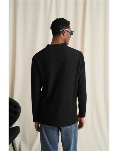 V Yaka Yanları Yırtmaç Detaylı Jakarlı Regular Kalıp Trend Erkek Sweatshirt