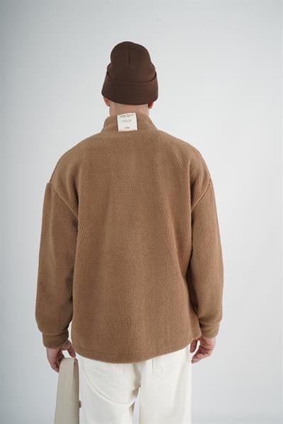 Yarım Fermuarlı Kanguru Cepli Unisex Oversize Kalıp Peluş