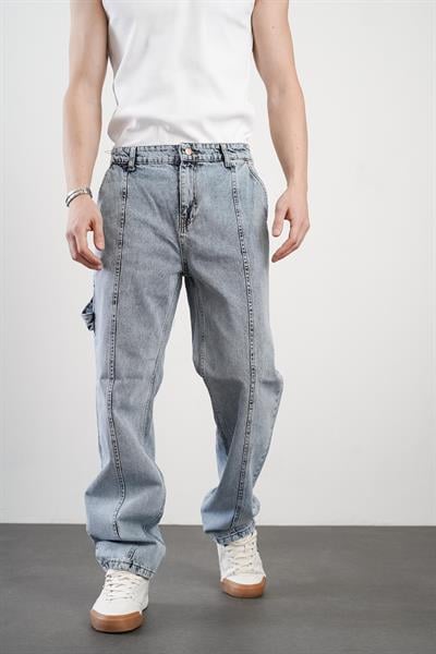 Yüksek Bel Önü Dikiş Detaylı Baggy Kalıp Erkek Bol Kesim Jean
