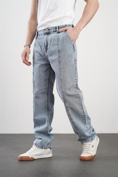 Yüksek Bel Önü Dikiş Detaylı Baggy Kalıp Erkek Bol Kesim Jean