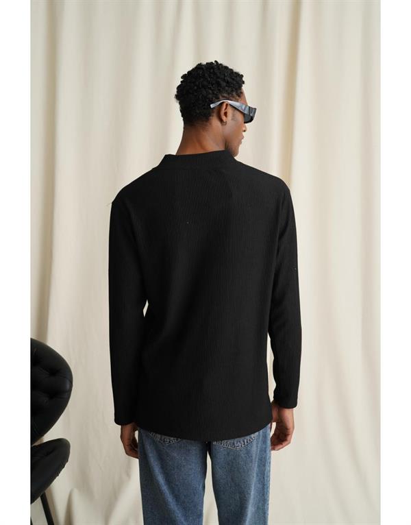 V Yaka Yanları Yırtmaç Detaylı Jakarlı Regular Kalıp Trend Erkek Sweatshirt