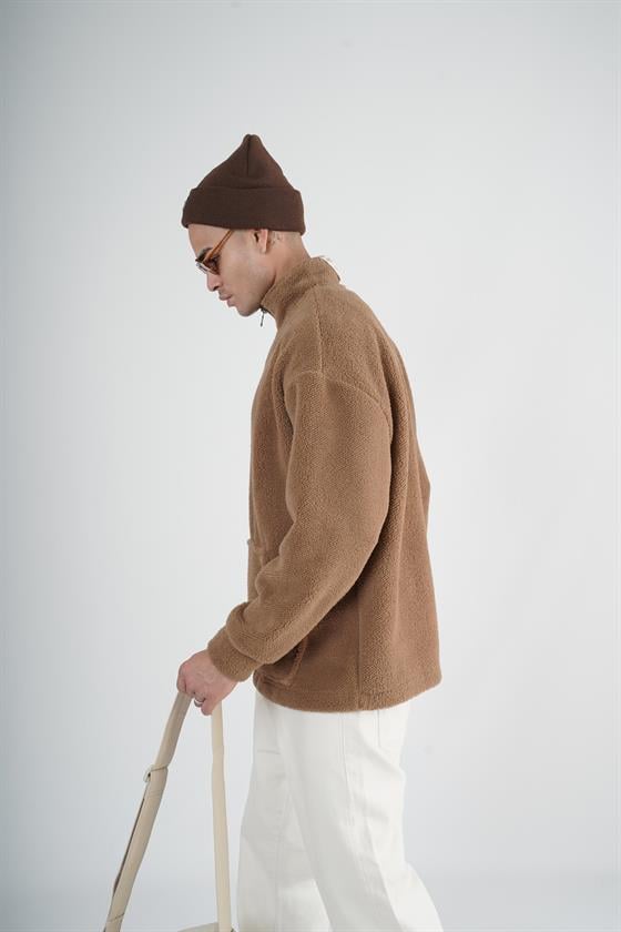Yarım Fermuarlı Kanguru Cepli Unisex Oversize Kalıp Peluş