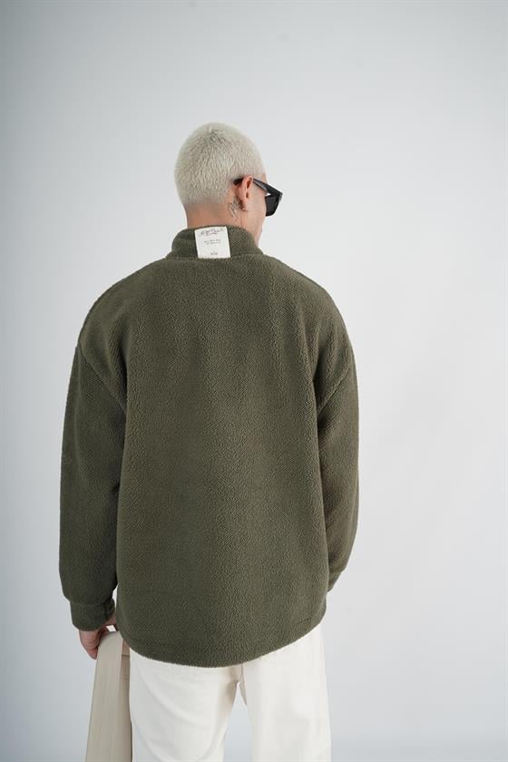 Yarım Fermuarlı Kanguru Cepli Unisex Oversize Kalıp Peluş