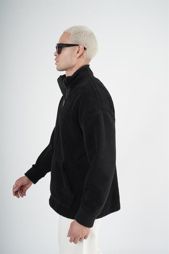 Yarım Fermuarlı Kanguru Cepli Unisex Oversize Kalıp Peluş