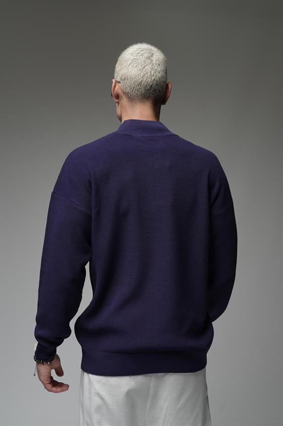 Yarım Fermuarlı Oversize Kalıp Triko Kazak