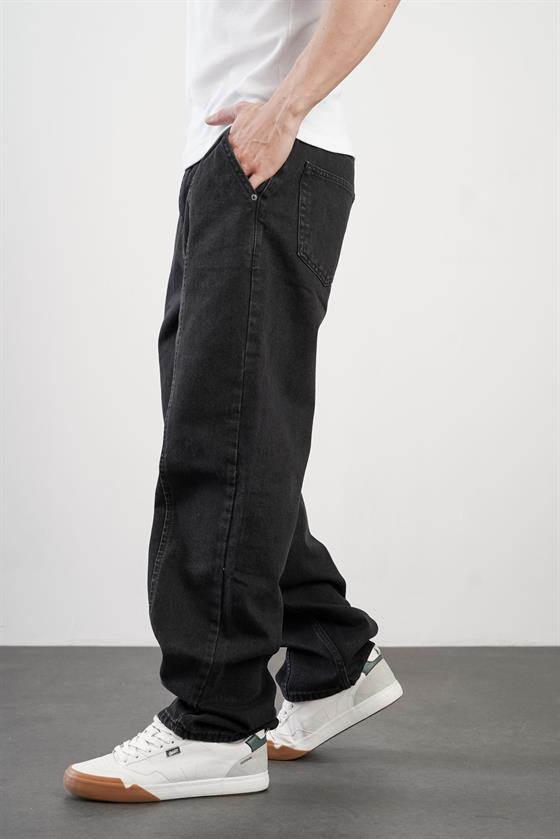 Yüksek Bel Önü Dikiş Detaylı Baggy Kalıp Erkek Bol Kesim Jean