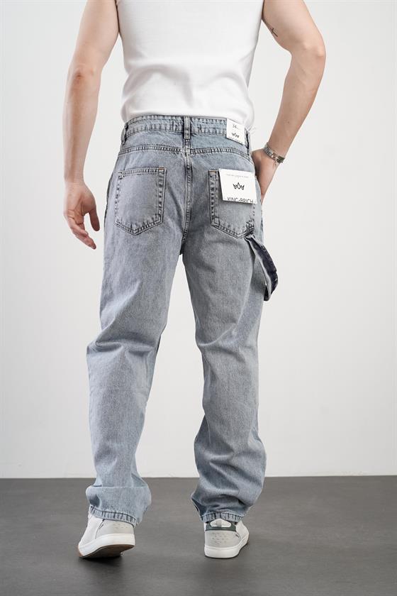 Yüksek Bel Önü Dikiş Detaylı Baggy Kalıp Erkek Bol Kesim Jean