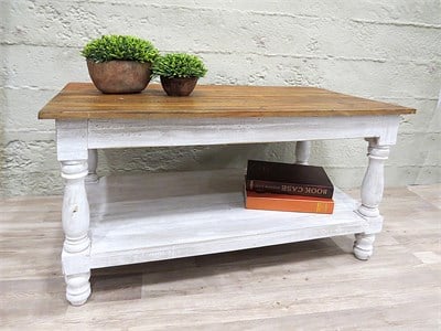 Eskitme Beyaz Orta Sehpa