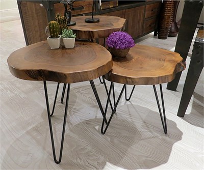 3'lü Ceviz Kütük Sehpa Takımı