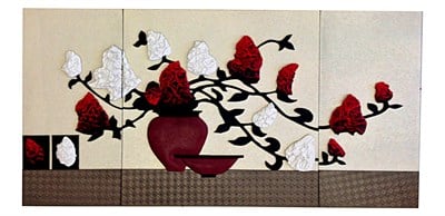 Gül 3 Parça Deri Tablo-60x180 cm