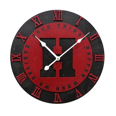 Ahşap Kırmızı Duvar Saati-40 cm