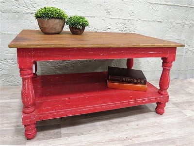 Eskitme Kırmızı Orta Sehpa