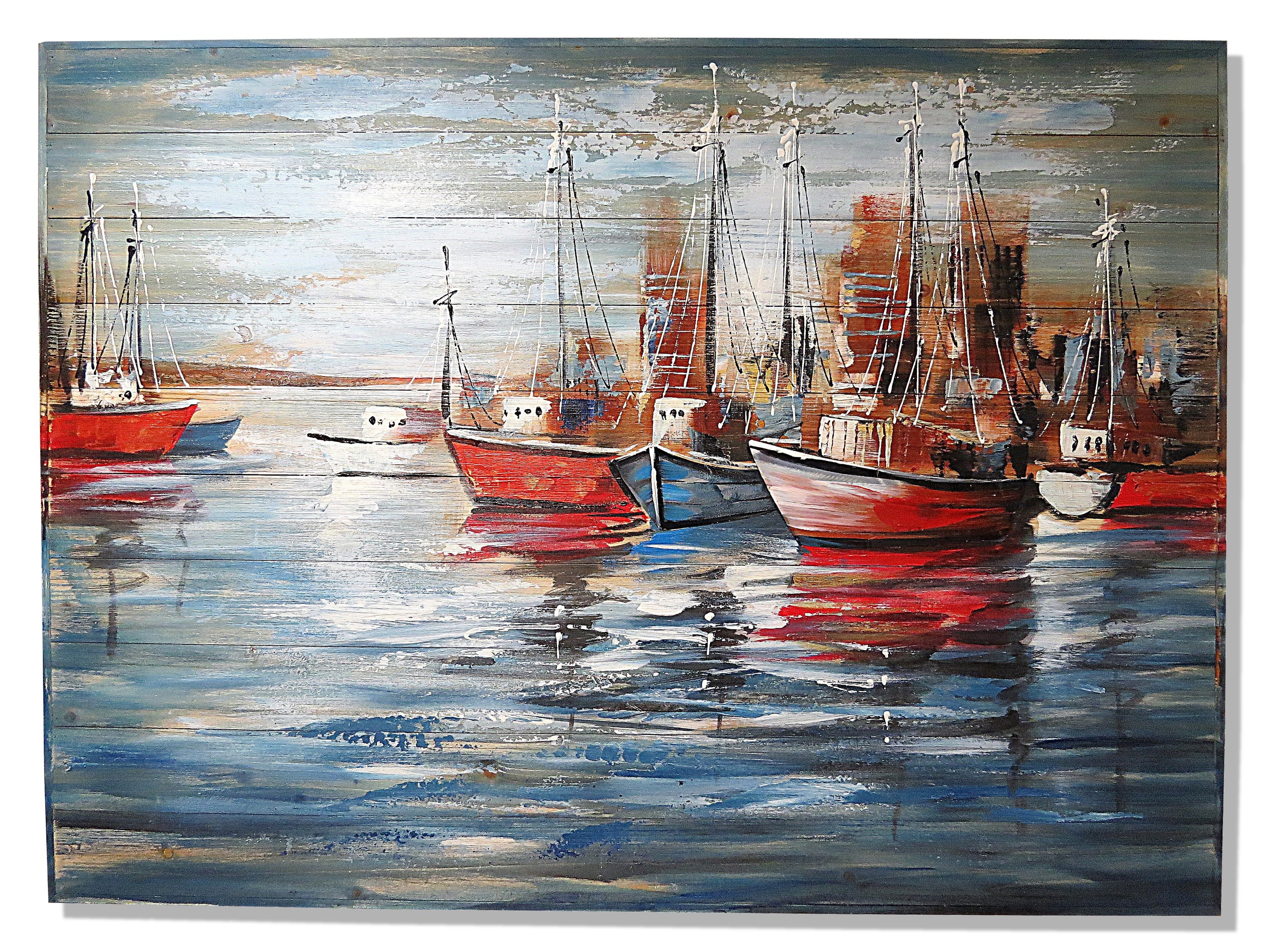 Gemi Ahşap Yağlı Boya Tablo-90x120 cm