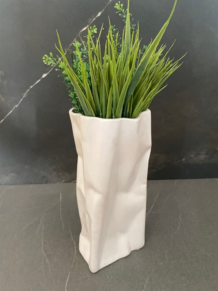 33 cm Beyaz Kese Kağıdı Seramik Vazo