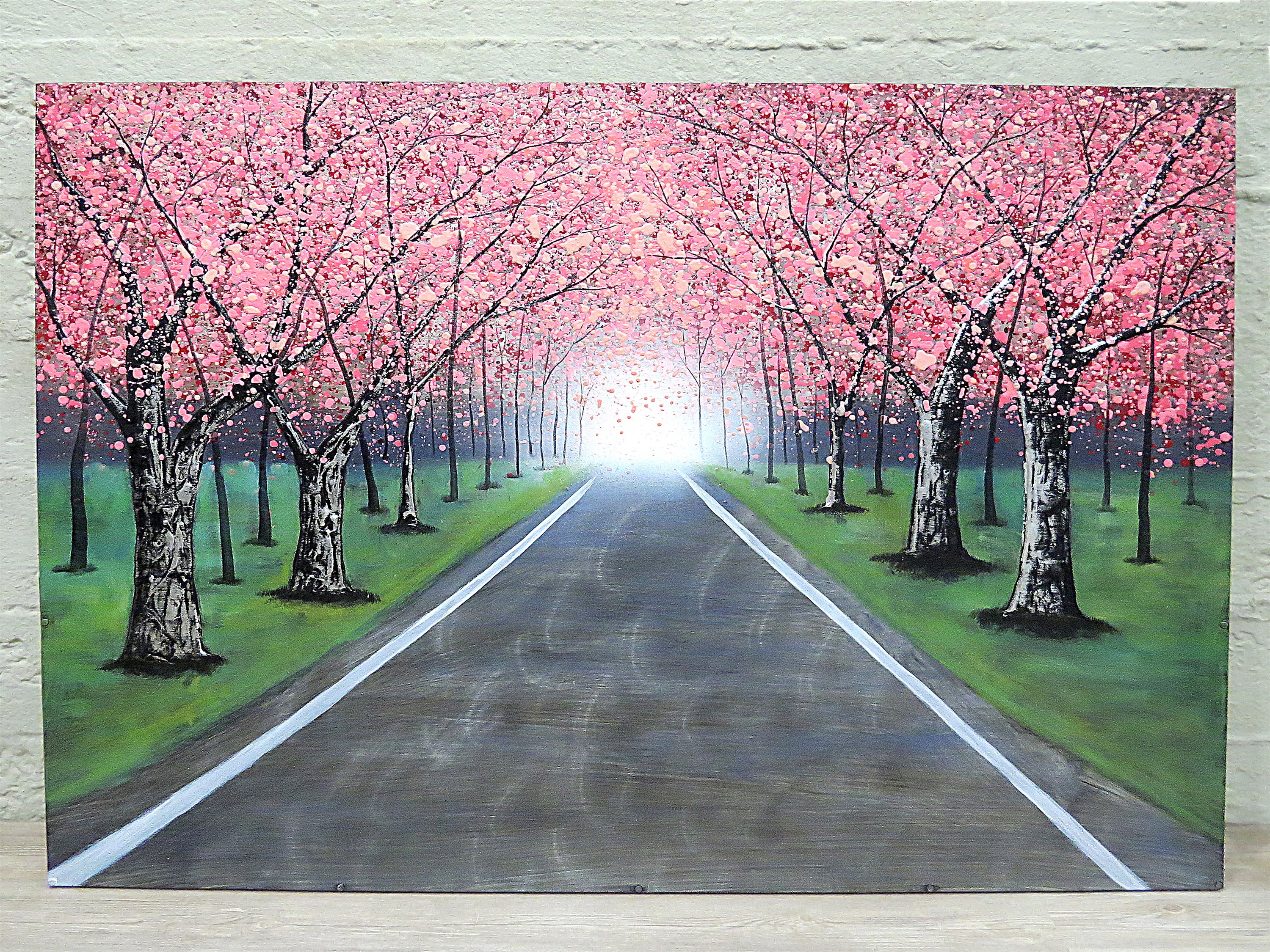 Pembe Yol Metal Yağlı Boya Tablo-90x120 cm