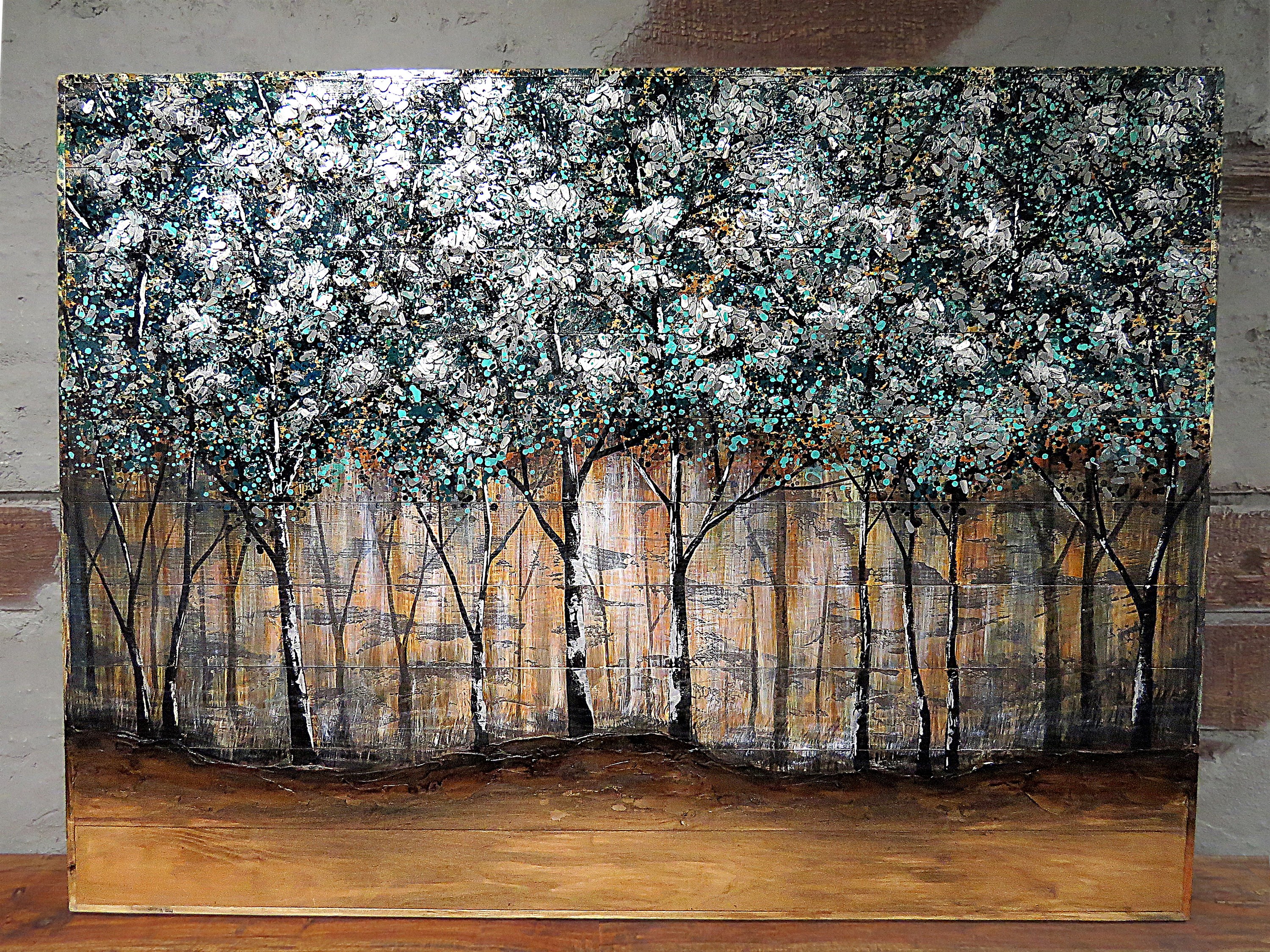 Turkuaz Ağaç Ahşap Yağlı Boya Tablo-90x120 cm