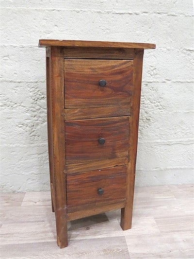 Üç Çekmeceli Eskitme Rustic Komodin 