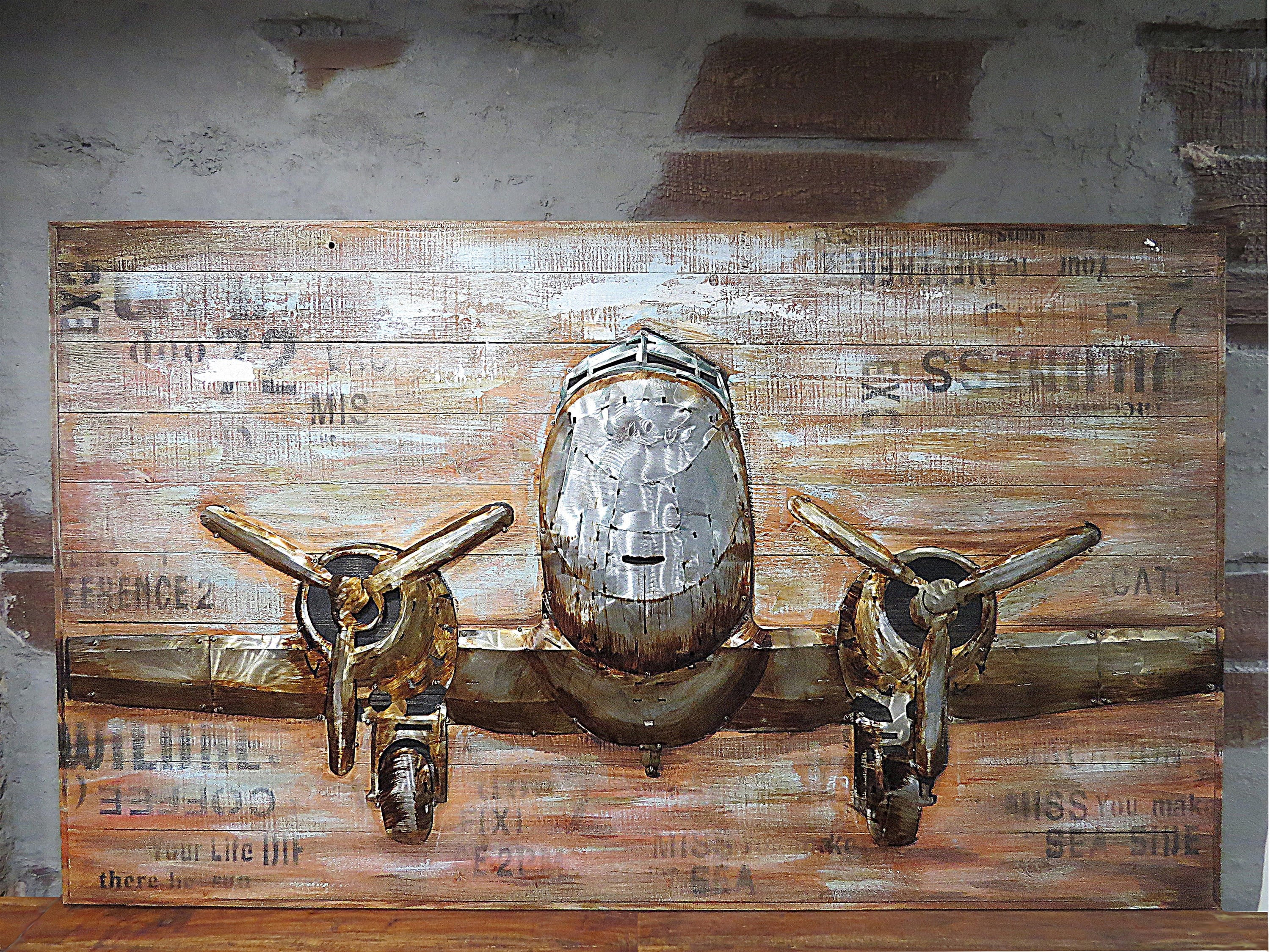 Uçak Kabartmalı Ahşap Yağlı Boya Tablo-90x150 cm