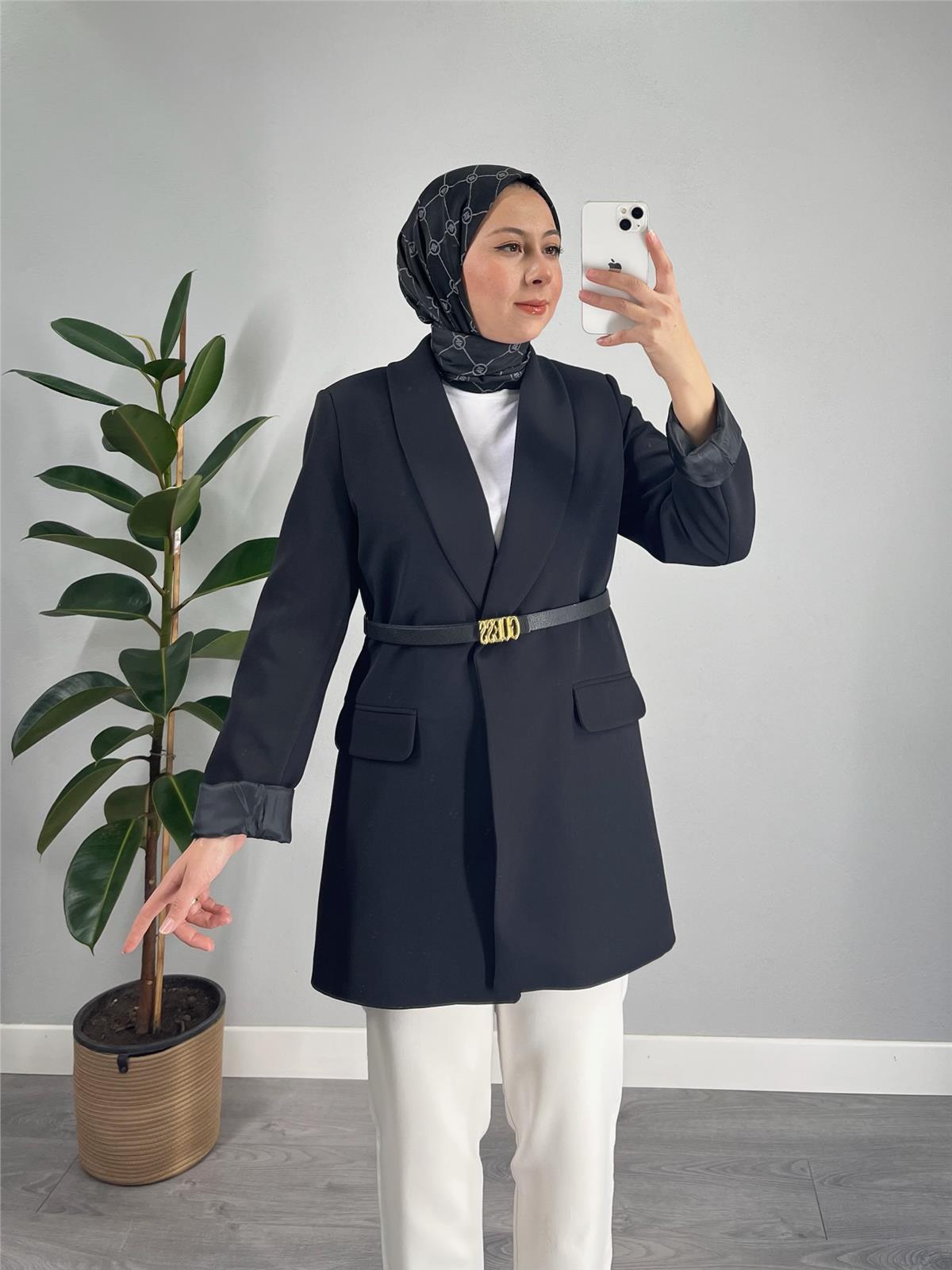 Astarlı Düz Renk Blazer Ceket Siyah