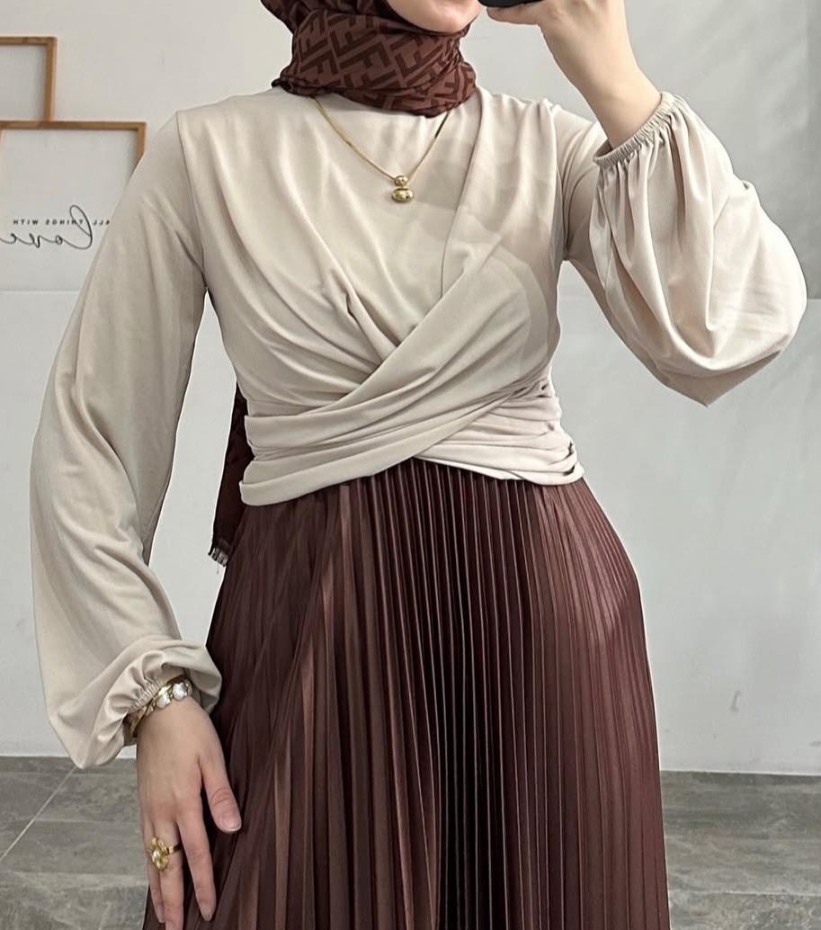 Çift Drapeli Çapraz Bluz Taş