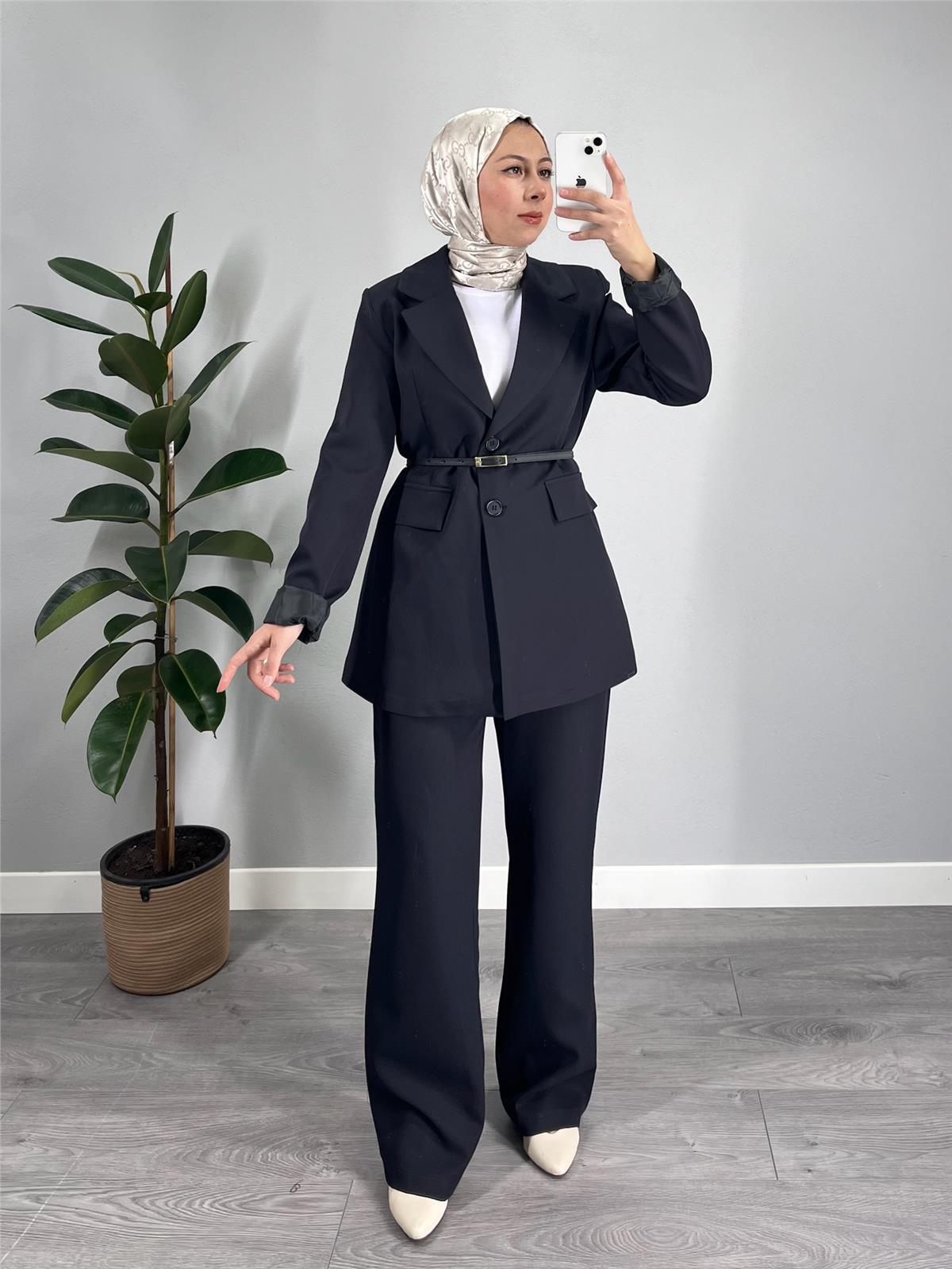 Düğmeli Blazer Ceket Pantolon Takım Siyah