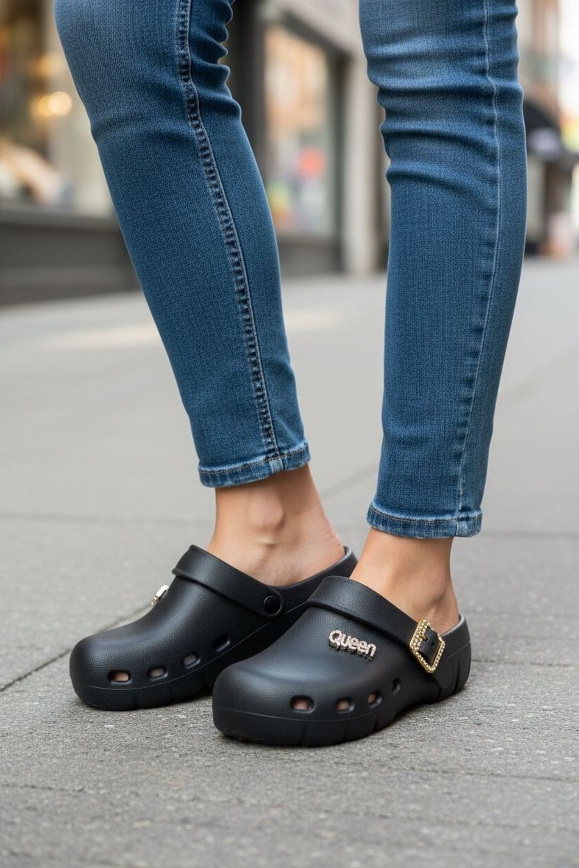 Calx Kadın Önü Kapalı Sabo Terlik Tokalı Rahat Günlük Crocs Tarzı Hafif Taban Terlik BNT215