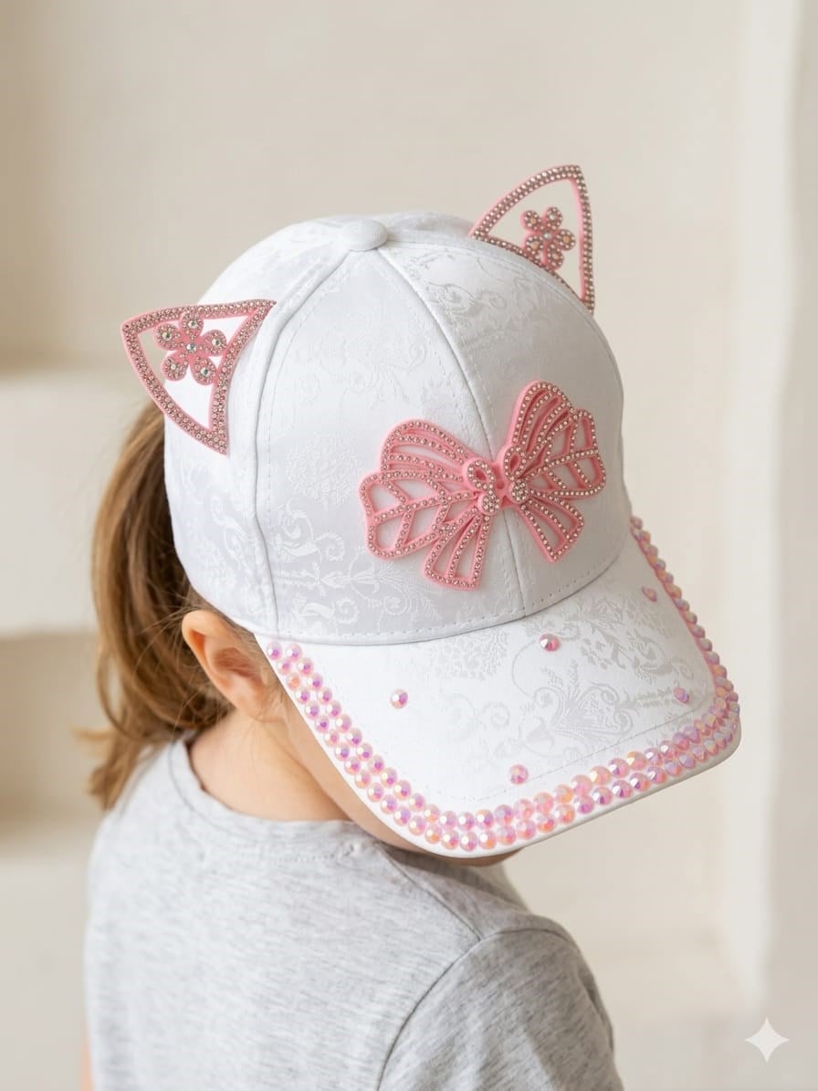 Kitti 5-8 Yaş Boncuk Süslemeli Kız Çocuk Kep Şapka