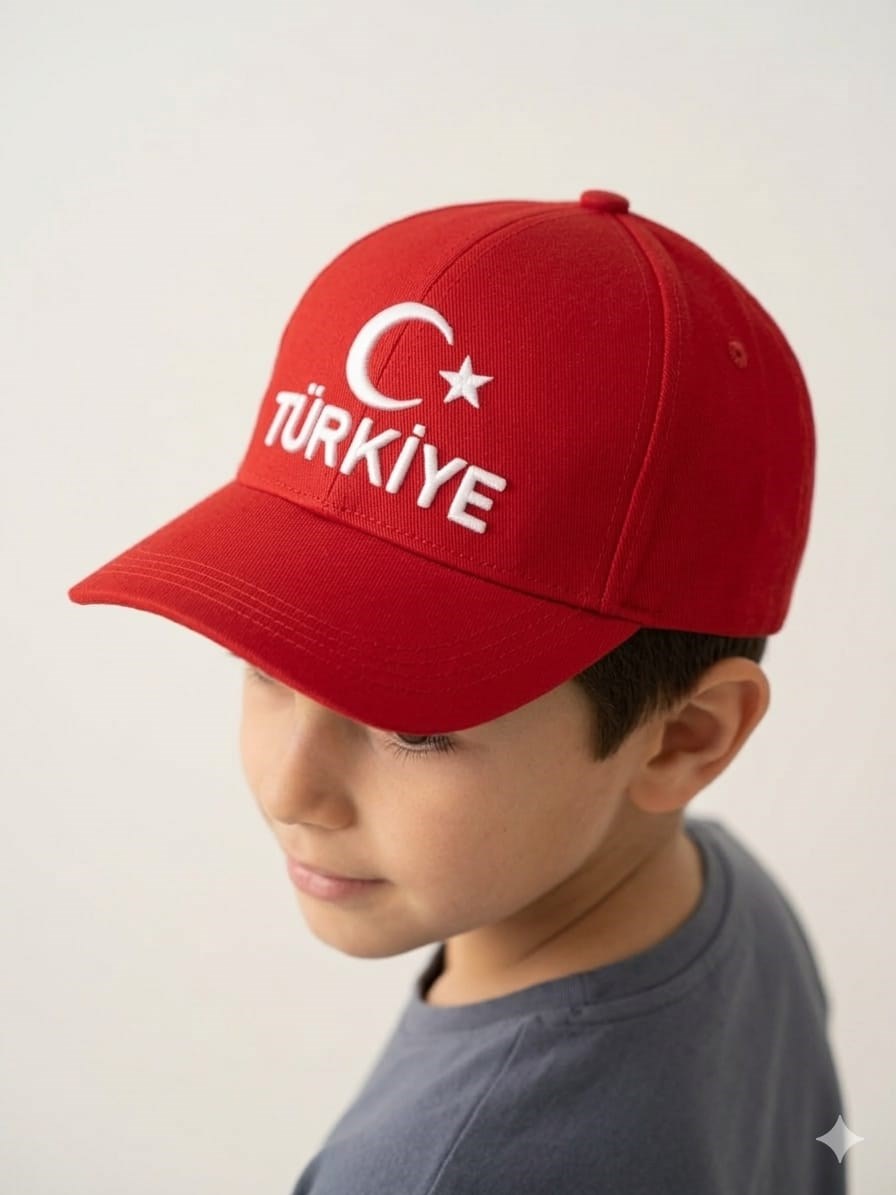 Kitti 9-15 Yaş Ay Yıldız ve Türkiye Nakışlı Çocuk Kep Şapka