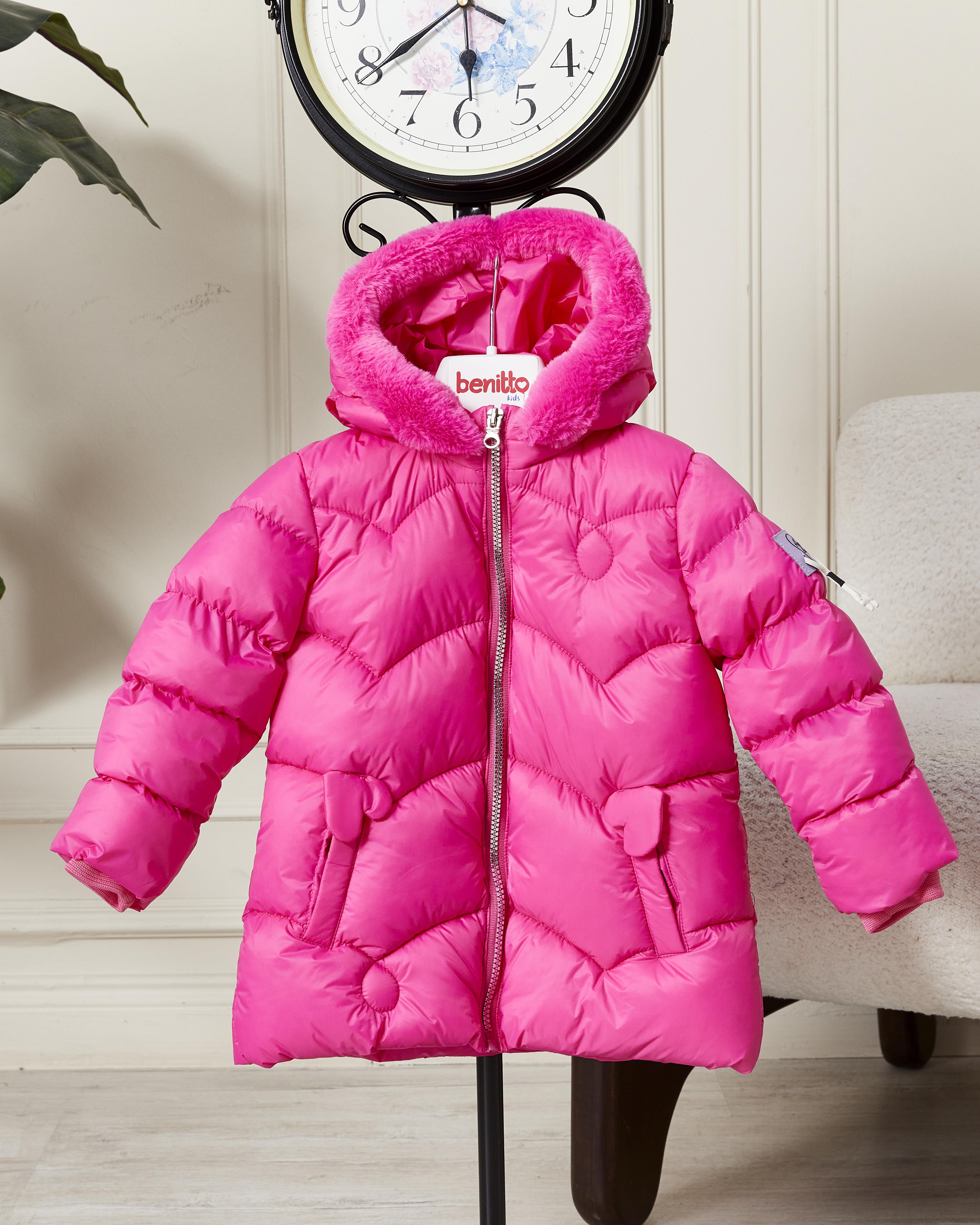 Kız Bebek Kapüşonlu Fermuarlı Şişme Mont 51351