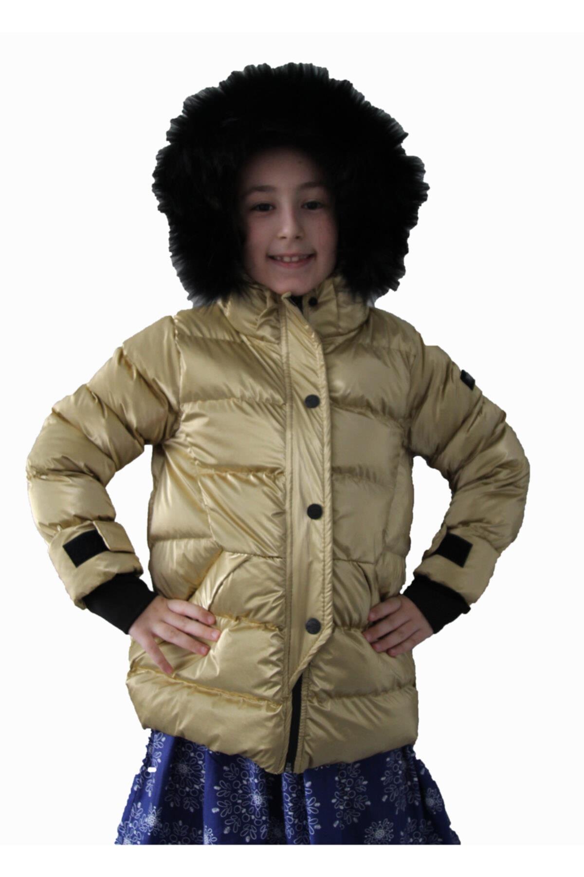 Kız Çocuk Altın Natural Kürklü  Mont