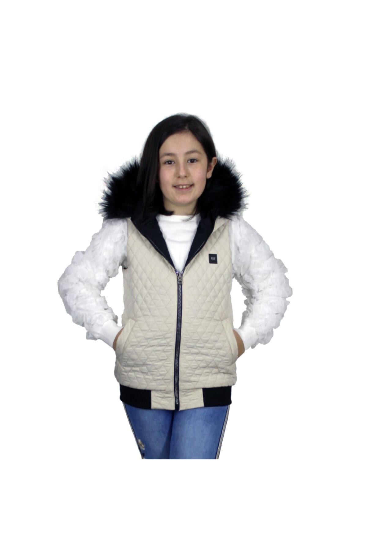 Kız Çocuk Bej Kapüşonlu Yelek 51240b