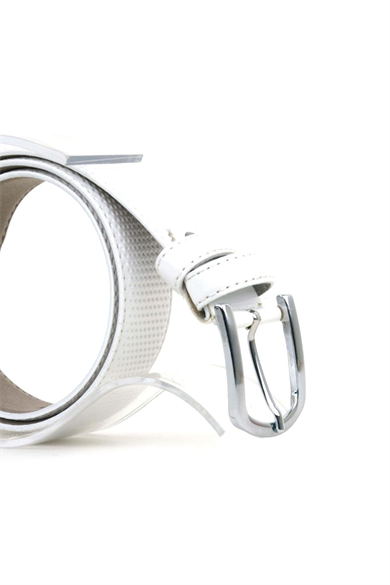 Beyaz Klasik Metal Tokalı Rugan Erkek Çocuk Kemer