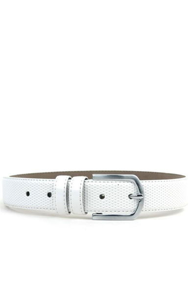 Beyaz Klasik Metal Tokalı Rugan Erkek Çocuk Kemer