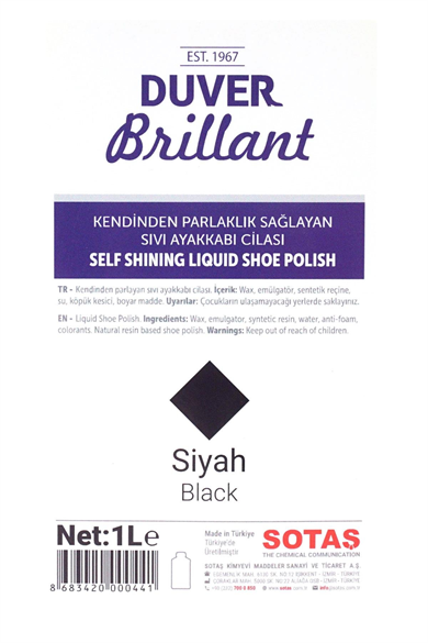 Duver Brillant 1 Litre Siyah Kendinden Parlaklık Sağlayan Sıvı Ayakkabı Cilası